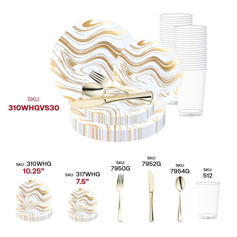 White with Gold Waves Plastic Wedding Value Set (120 Sets) image number 5