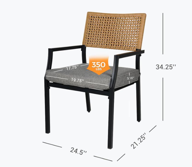 Mondawe Outdoor All-Iron Detachable Rattan Woven Chair,W/ Waterproof Cushion,Stackable Dining Chair