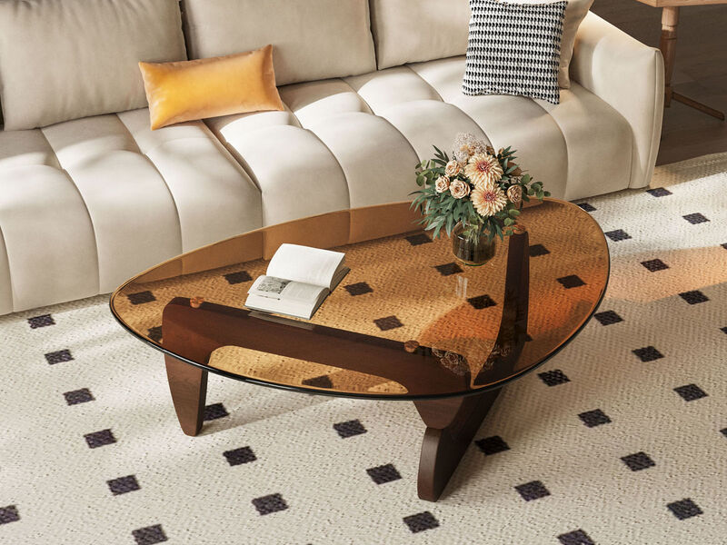 Triangular Coffee Table Living Room Accent Table Vintage Wood Base image number 9