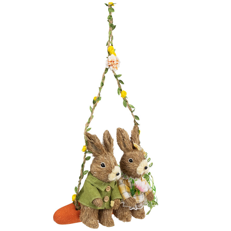 Rabbits on Carrot-Shaped Swing Easter Hanging Decoration - 17"