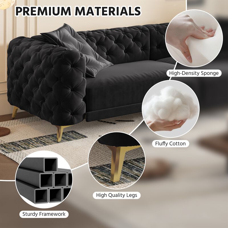 Whisen 97.7" 4-Seat Convertible Sleeper Sofa, Velvet 3-in-1 with Ottoman for Apartment Office image number 5