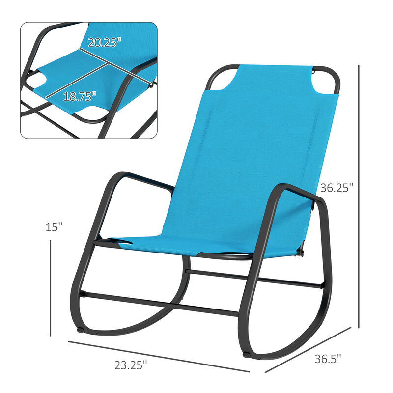 Outsunny Garden Rocking Chair, Outdoor Indoor Sling Fabric Rocker for Patio, Balcony, Porch, Light Blue