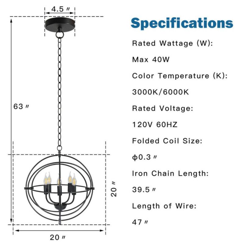 Hivvago 20 Inch 5 Lights Metal Chandelier with Pivoting Interlocking Rings