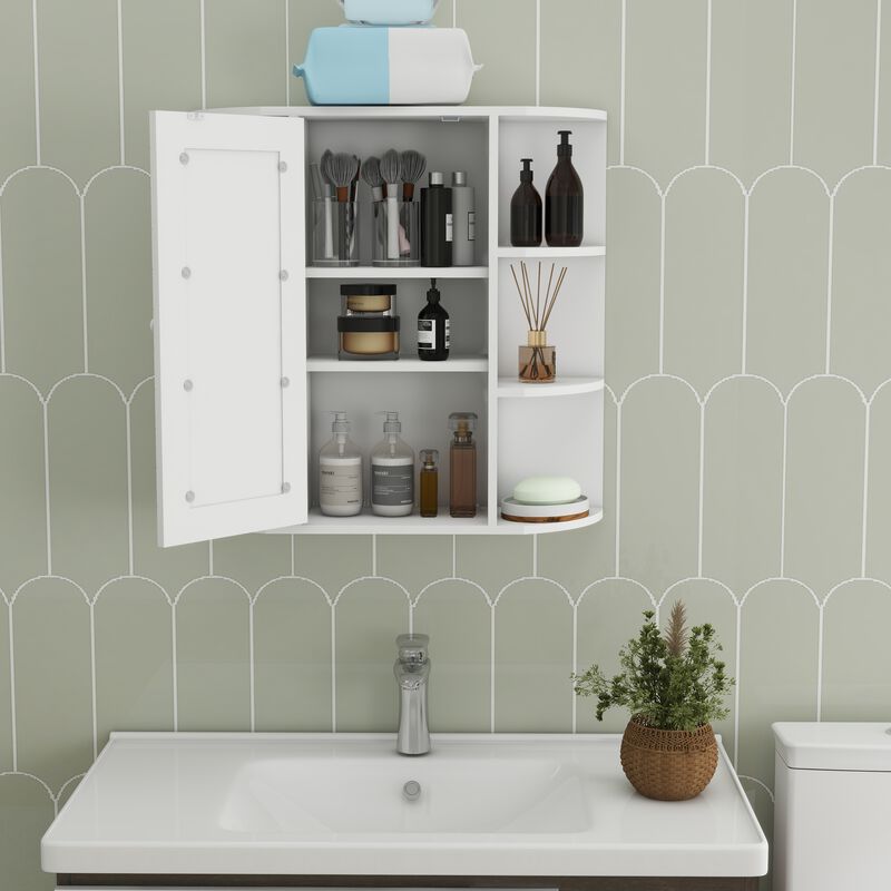Wall-Mounted Bathroom Medicine Cabinet with Mirror, 6 Open and 3 Adjustable Shelves