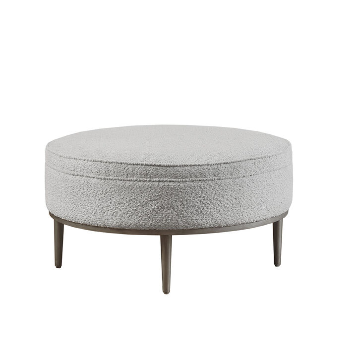 Gracie Mills Ortiz 34" Dia Upholstered Round Ottoman with Metal Base