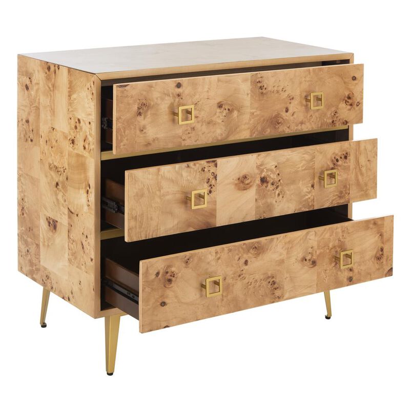 Safavieh Katia 3 Drawer Chest, Natural/Gold
