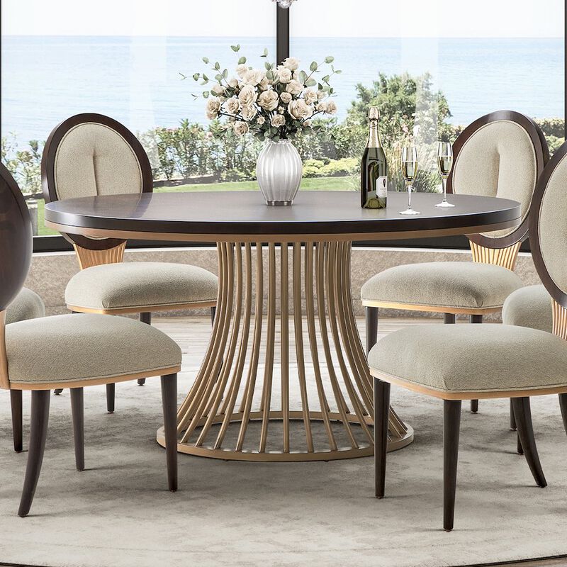 Michael Amini Camellia Field Round Dining Table - Warm Pecan