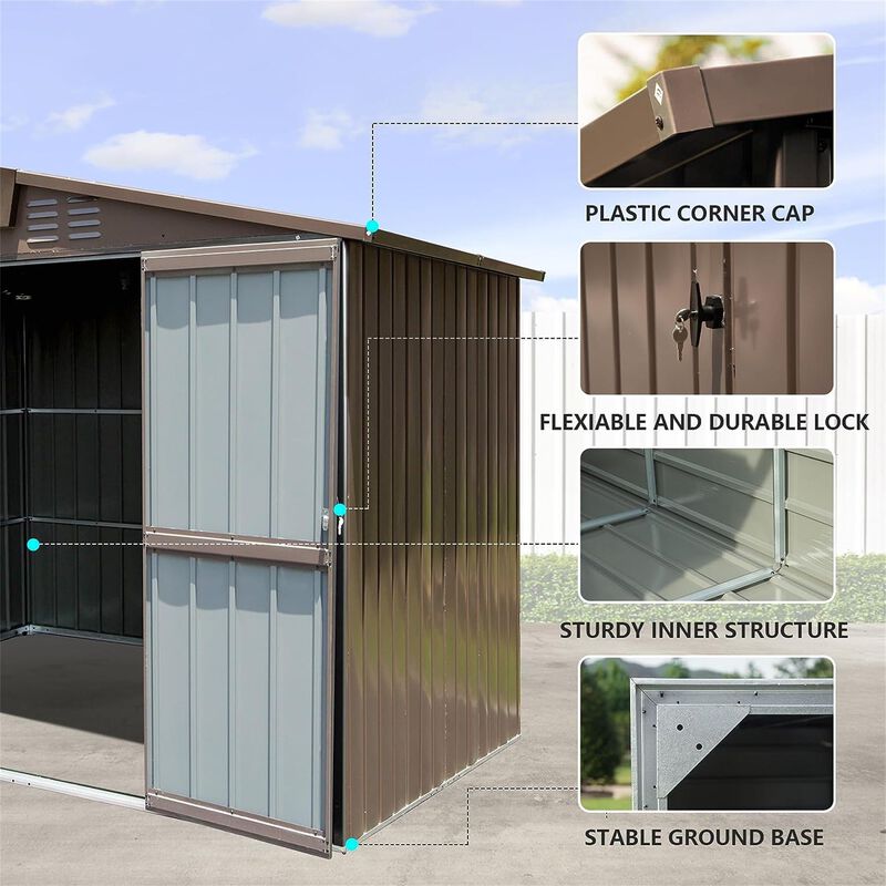 CLIHOME 8.2x6.2Ft Outdoor Patio Metal Steel Storage Shed,Utility Tool Shed Storage House with Double Lockable Doors and Air Vents image number 3