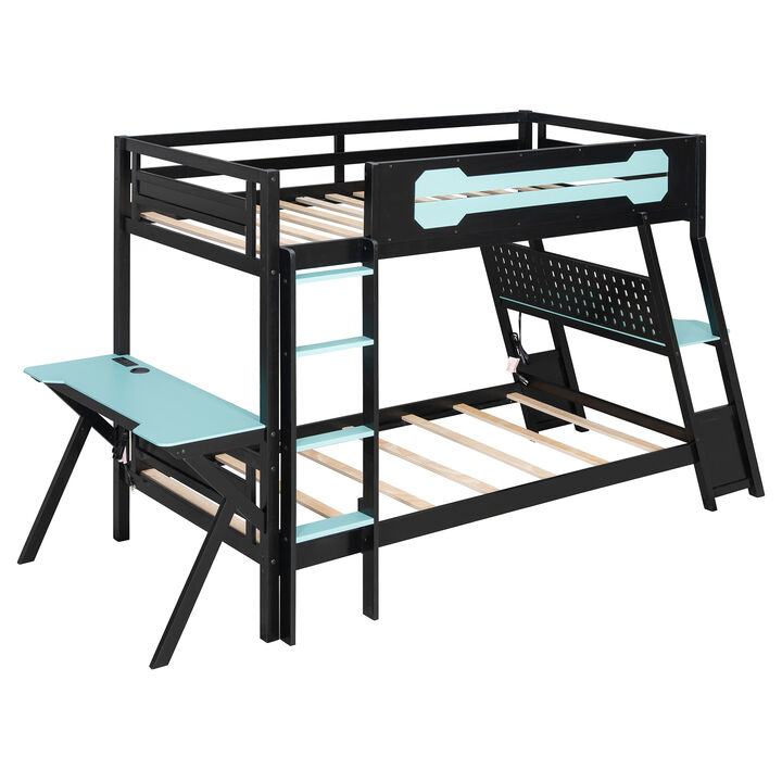 Merax E-Sports Themed Twin over Full Bunk Bed with Dual Gaming Desks