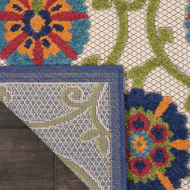HomeRoots 7' X 10' Navy Blue Beige Green Blue And Red Floral Indoor Outdoor Area Rug image number 5