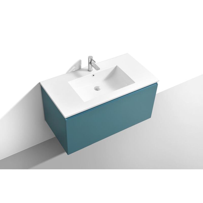 Kubebath Balli 40'' Wall Mount Modern Bathroom Vanity in Teal Green Finish