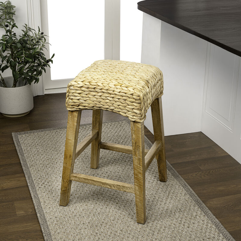 Maui Rustic Bohemian Hyacinth/Wood Backless Stool image number 1