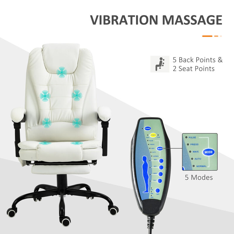 Vinsetto 7-Point Vibrating Massage Office Chair, High Back Executive Recliner with Lumbar Support, Footrest, Reclining Back, Adjustable Height, Gray image number 5