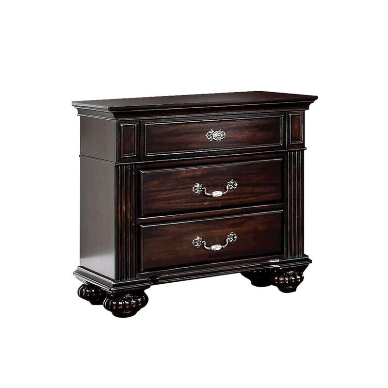 Simple Relax 3 Drawers Wooden Nightstand, Dark Walnut image number 0