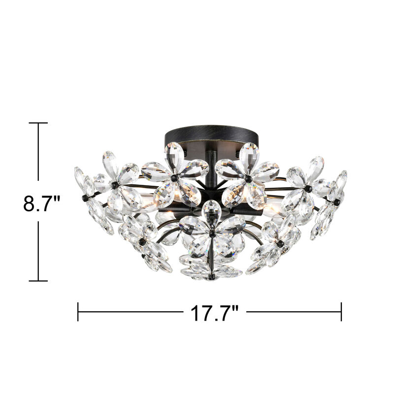 Coral 6-Light Antique Black Daisy Flower Crystal Flush Mount image number 3