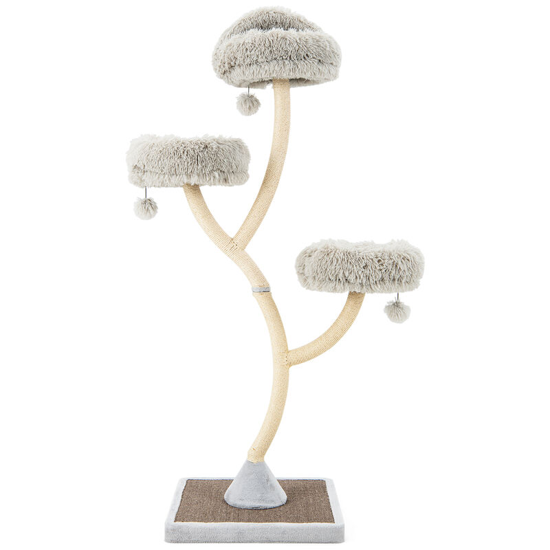 70" Tall Cat Tree 4-Layer Cat Tower with 3 Perches and Dangling Balls-Grey
