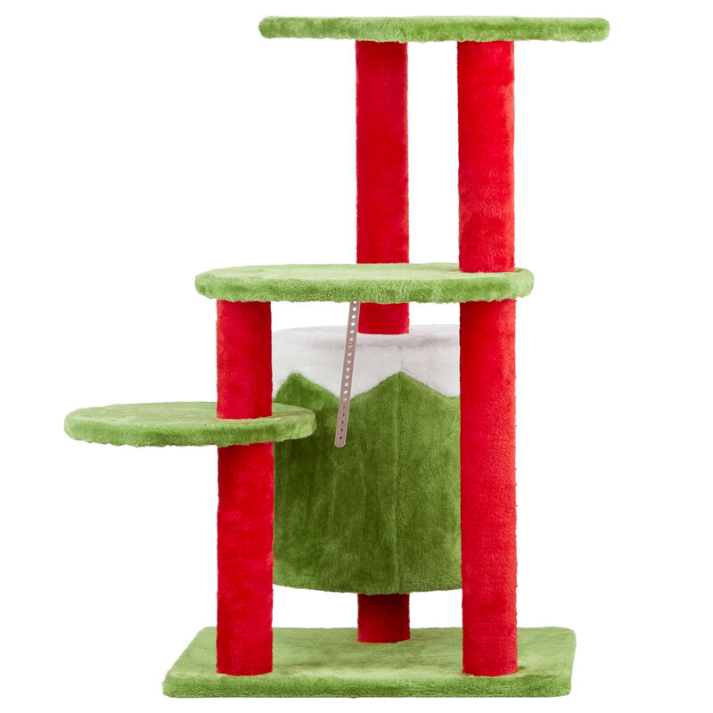 Christmas-Themed Cat Tower with Cozy Cat Condo Festive Playhouse for Cats