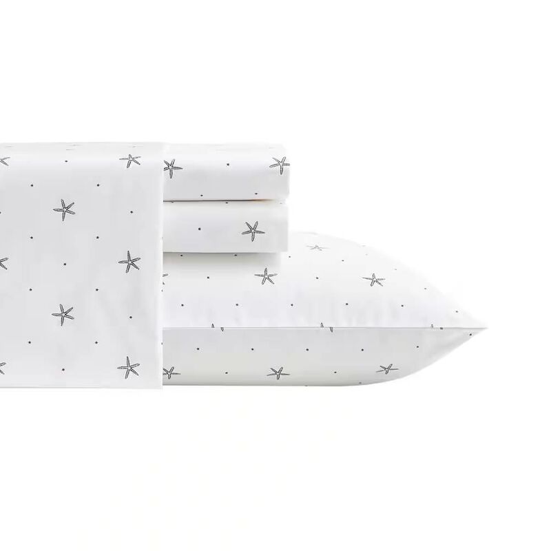 Hivvago Twin size Coastal Beach Starfish White Navy Red 100-Percent Cotton Sheet Set