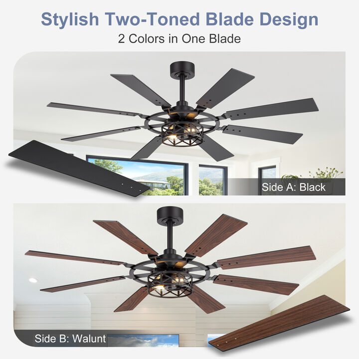 Breezary 52 in Traditional Ceiling Fan with Light,8 Blade Fan, E12 Dual Light Kit, Remote Control