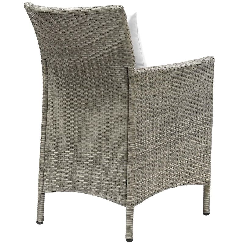 Modway Conduit Wicker Rattan Outdoor Patio Dining Arm Chair with Cushion in Light Gray White
