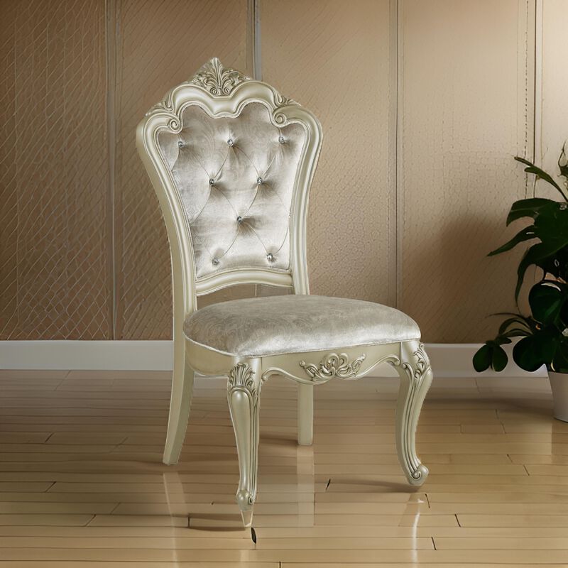 Siq 27 Inch Dining Side Chair Set of 2, Upholstered, Champagne Gold, Silver - Benzara