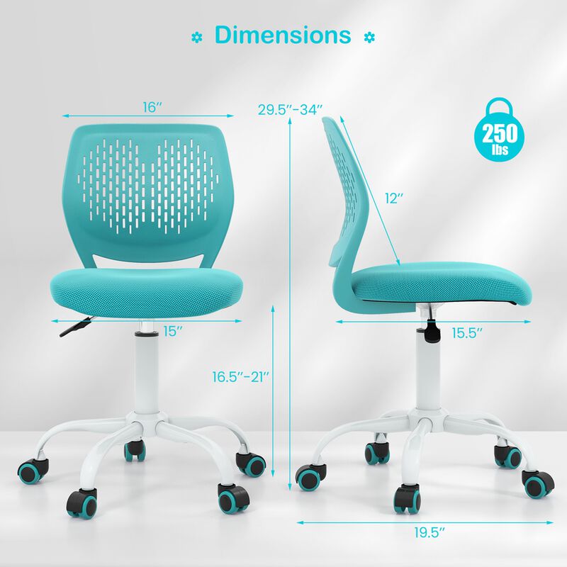 Costway Office Task Desk Armless Chair Adjustable Mid Back Swivel Study Chair