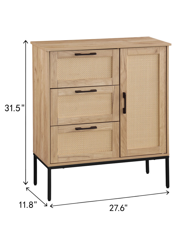 Wegnet Mid - Century Rattan Doors Storage Cabinet image number 3