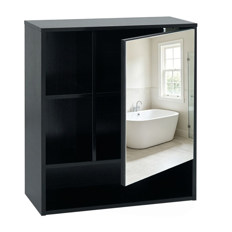 Bathroom Wall Mirror Cabinet with 2 Hidden Shelves and 3 Open Cubbies image number 7