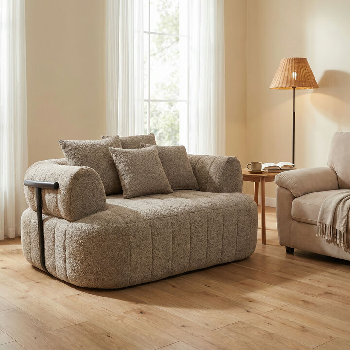 Whisen 64" Boucle Upholstered Deep Seat Sofa Chair with Metal Support, Oversized Chaise Lounge for Living Room