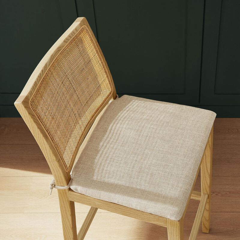 Modway Ovard Wood Bar Stool in Natural with Rattan Back &ndash; Natural Rattan Armless Bar Chair with Removable Padded Seat &ndash; Solid Wood and Fabric Bar-Height Stool image number 4