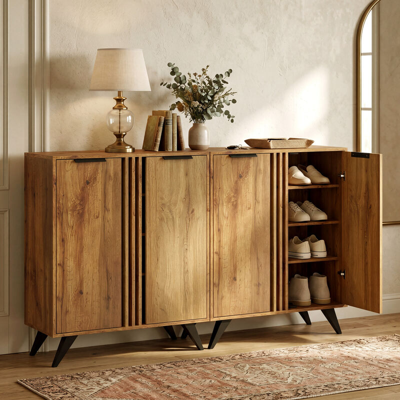 Modern 4-Tier Shoe Storage Cabinet with 2 Doors Organizer image number 4