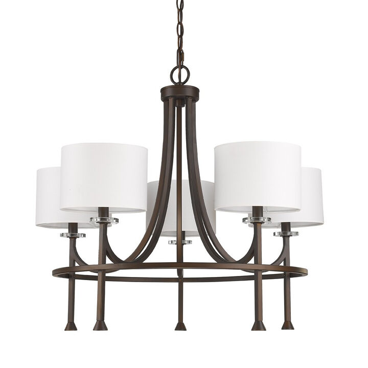 Hivvago Brown Candle Style Five Light Metal and Crystals Dimmable Chandelier With White Shades