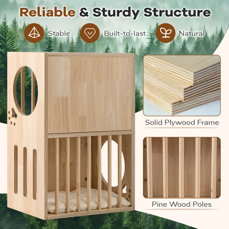 Wooden Cat Furniture &ndash; 2-Tier Indoor Condo with Cozy Cushions & Ventilated Design image number 7