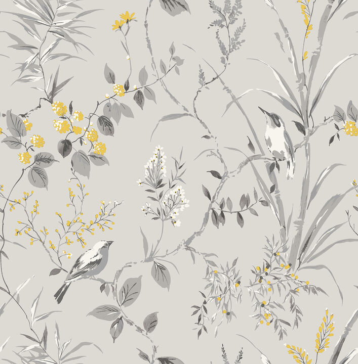 Mariko Grey Botanical Wallpaper