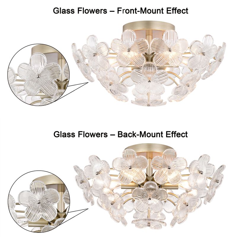 Coral Brushed Silver-ish Champagne Modern 6-Light 17.7" Glam Clear Glass Flower Crystal Flush Mount image number 7