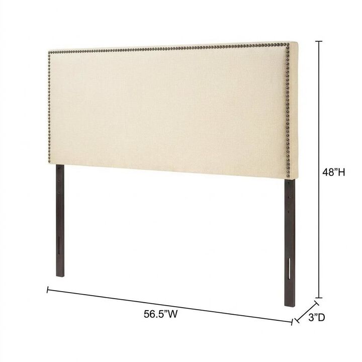Upholstered Full Headboard, Nailhead Trim in Neutral Fabric for Stylish Bedroom