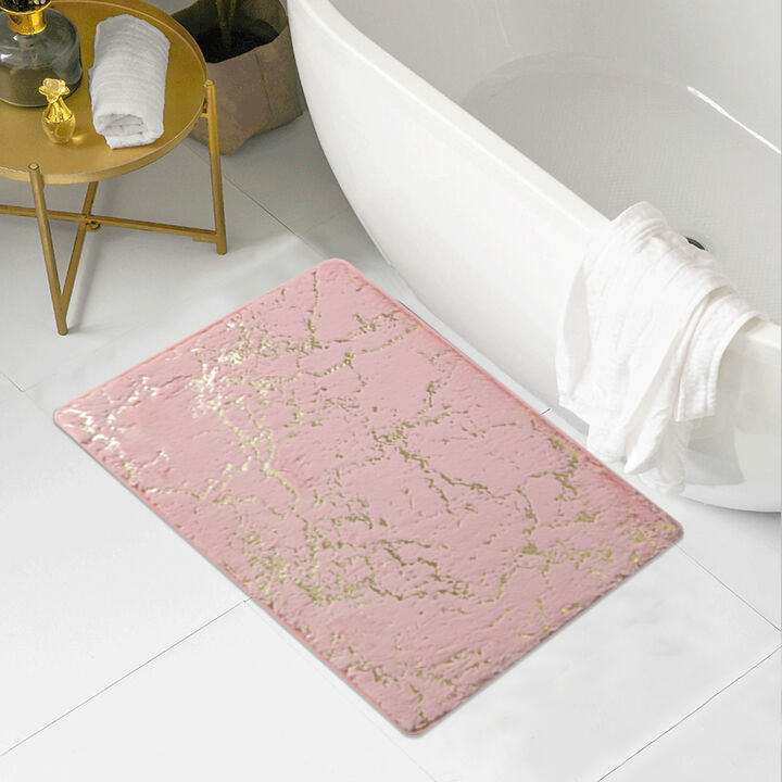RT Designers Collection Galactic Rabbit Fur Premium Foam Rug 17" x 24" Blush with Gold Foil