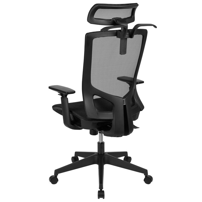 Layla Ergonomic Mesh Office Chair with Synchro-Tilt, Pivot Adjustable Headrest, Lumbar Support, Coat Hanger and Adjustable Arms in Black image number 5