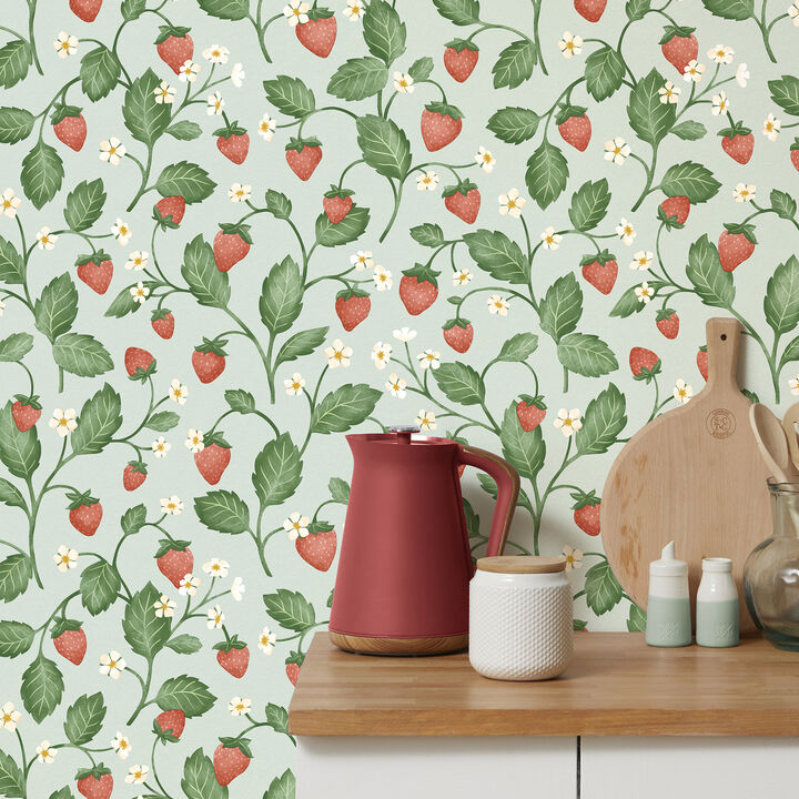 Maxine Seafoam Strawberry Fields Wallpaper