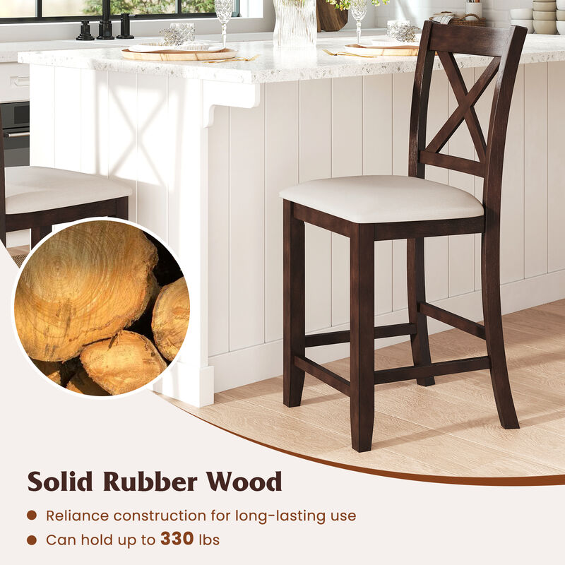 Modern Rubber Wood Bar Stools Set of 2 – Ergonomic Back & Linen Cushion