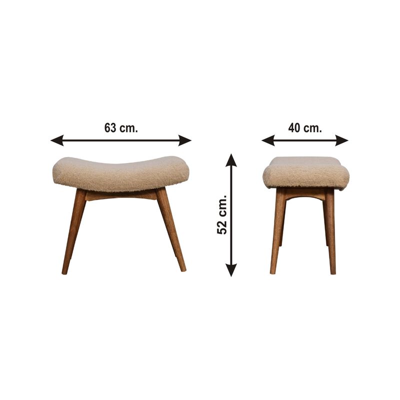 Artisan Furniture Boucle Cream Solid Wood  Curved Bench