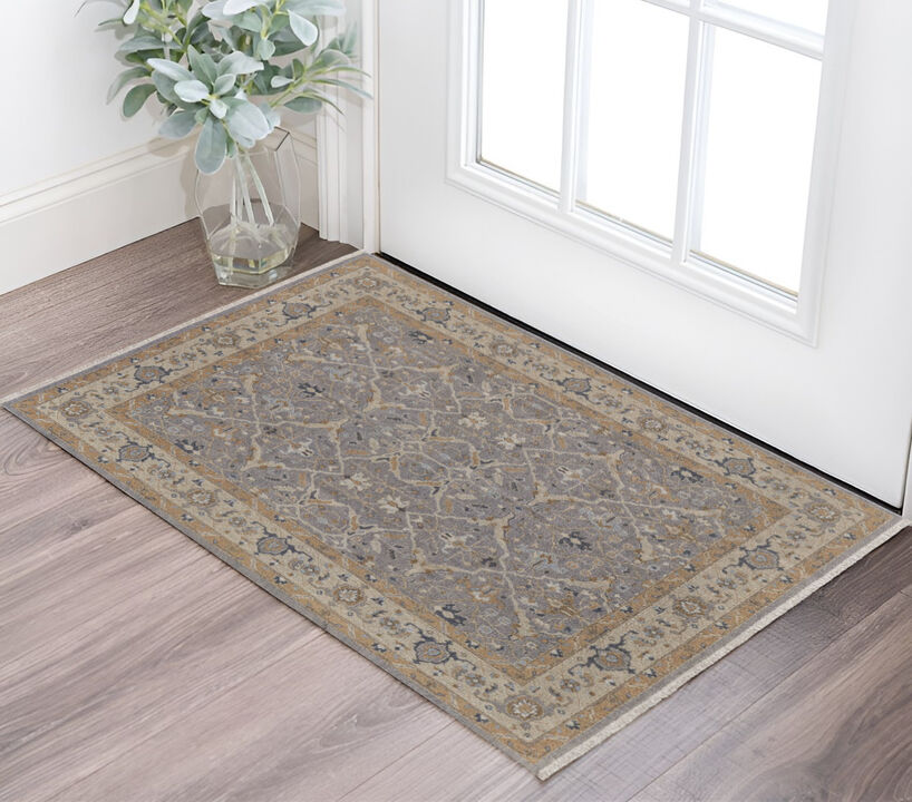 HomeRoots Wool Oriental Hand Knotted Area Rug With Fringe