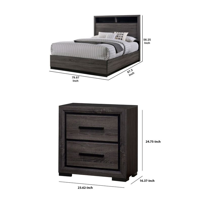 3pc King Bedroom Set, Gray, Black Wood, 2 Nightstands image number 7