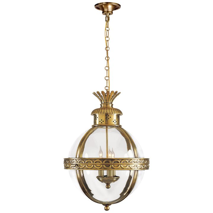 Crown Top Banded Globe Lantern in Antique-Burnished Brass