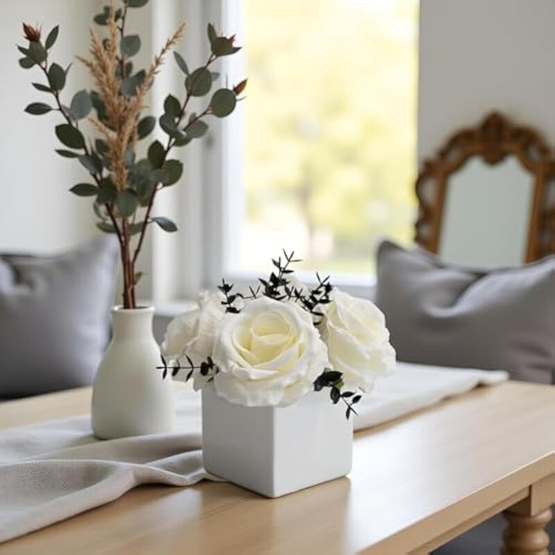 White Artificial Eucalyptus Flowers Vase Filler Rose Floral image number 3