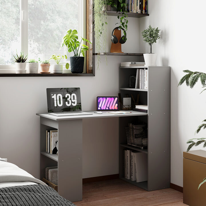 Hivvago Compact Computer Desk with Storage Shelves and Bookshelf