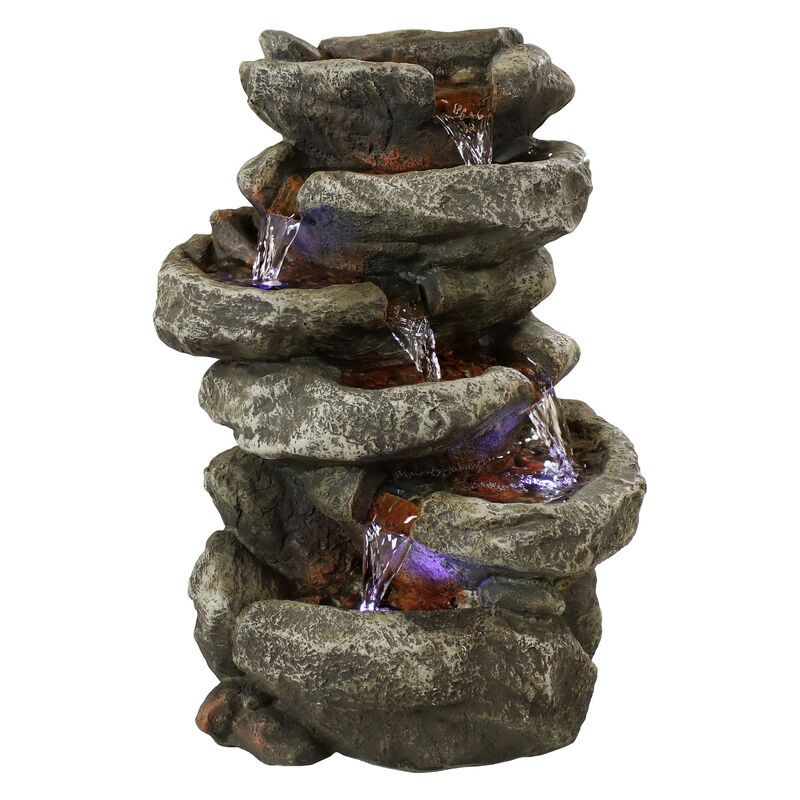 Sunnydaze Stone Falls Polyresin 6-Tier Indoor Fountain with LED - 15 in image number 0