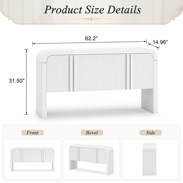 GOODSILO 62.2-Inch Curved Wave Pattern Console Table with 4 Doors and Adjustable Shelf, Narrow Entryway Sofa Table for Living Room, Foyer and Hallway