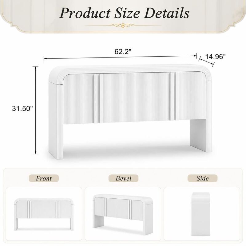 GOODSILO 62.2-Inch Curved Wave Pattern Console Table with 4 Doors and Adjustable Shelf, Narrow Entryway Sofa Table for Living Room, Foyer and Hallway image number 1