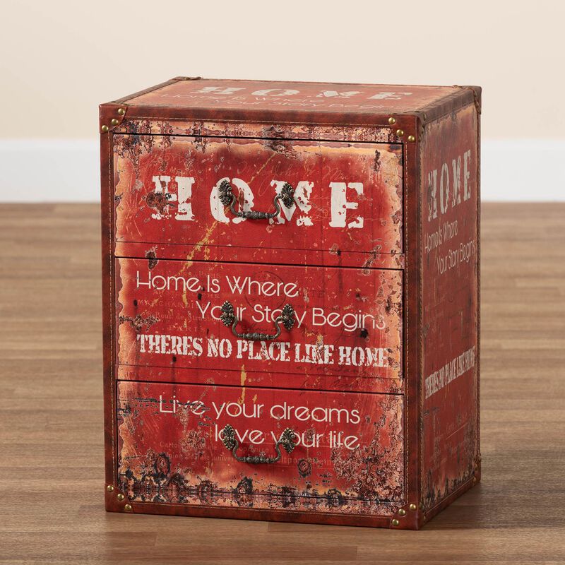 Baxton Studio Lorand Vintage Faux Leather And Wood 3 Drawer Storage Trunk